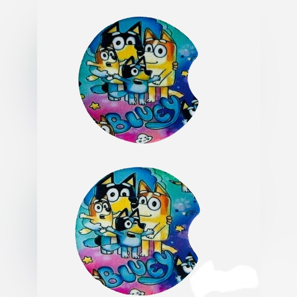 Bluey Family Car Cup Holder Coasters Set Of 2 New - Picture 1 of 2